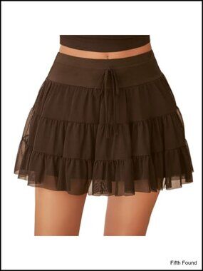 Avidlove Mesh Ruffle Mini Skirt High Waist Y2K Layered Lingerie Skirt